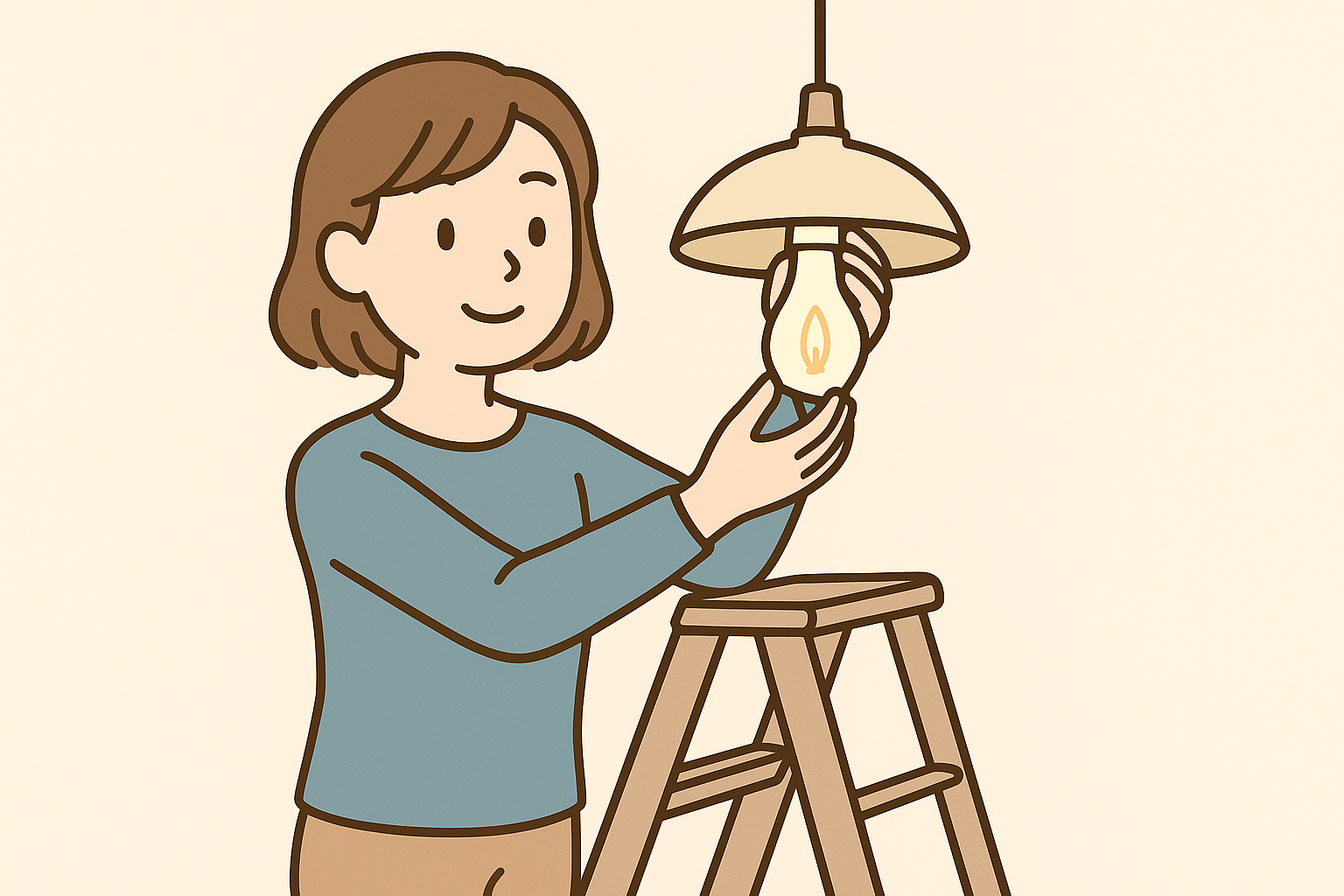 電球を取り換えている女性
